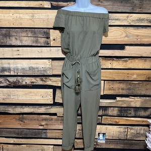 Michael Kors Off The Shoulder‎ Green Sage Jogger Jumpsuit XS
